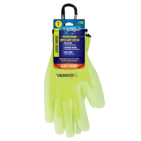 Viswerx Hi-Vis Lightweight Glove - PV Coated LG, PK 2 - 127-11002