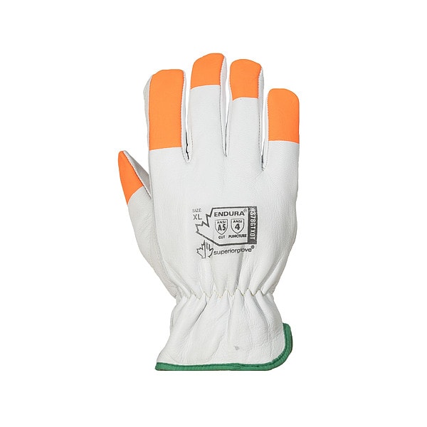 Endura Gloves, Leather, Goatskin, TenActiv, 9 1/2 in L, White/Orange / White, , L ( 9 ) 1 PR - 378GTXOT-L