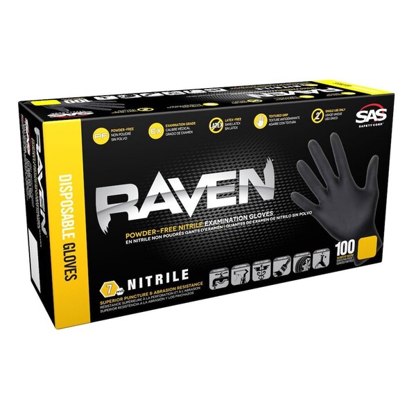 Sas Safety RAVEN BLK PF NITRILE - M, 66517 - 66517