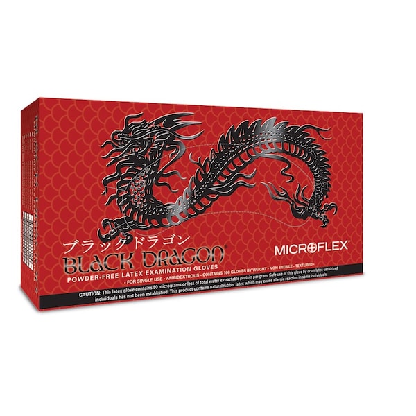 Ansell Black Dragon, Latex Disposable Gloves, 5.5 mil Palm , Latex, Powder-Free, XL, 100 PK, Black - MICBD-1004-PF