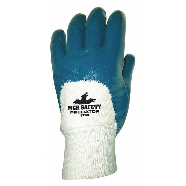 Mcr Safety Chemical Resistant Gloves, Nitrile, 11 in L, 18.0 mil, Blue/White, L, 12 PK - 9750