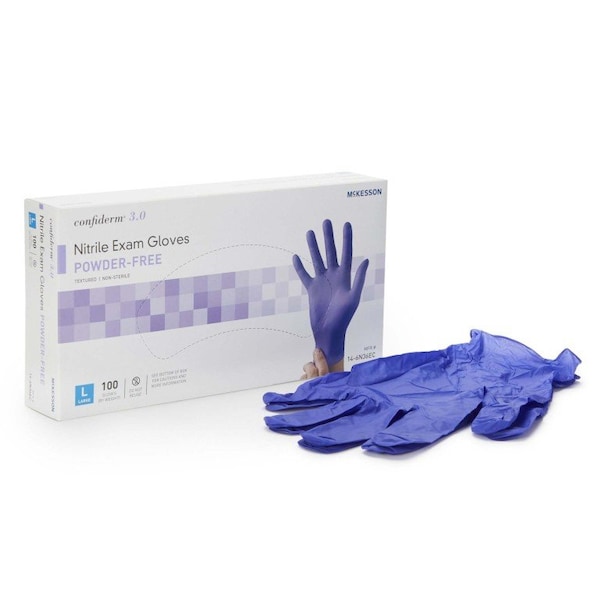 Mckesson Confirderm 3.0, Disposable Gloves, Nitrile, Powder-Free, L, 100 PK, Blue - 14-6N36EC