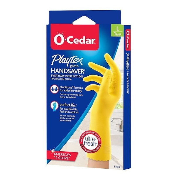 O-Cedar Playtex HandSaver Reusable Gloves, L, Latex/Neoprene/Nitrile, Yellow - 163673