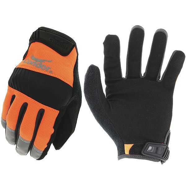 Condor Condor Hi-Vis Mechanics Gloves, Synthetic Leather Palm, Polyester Back, 9, Orange - 488C25