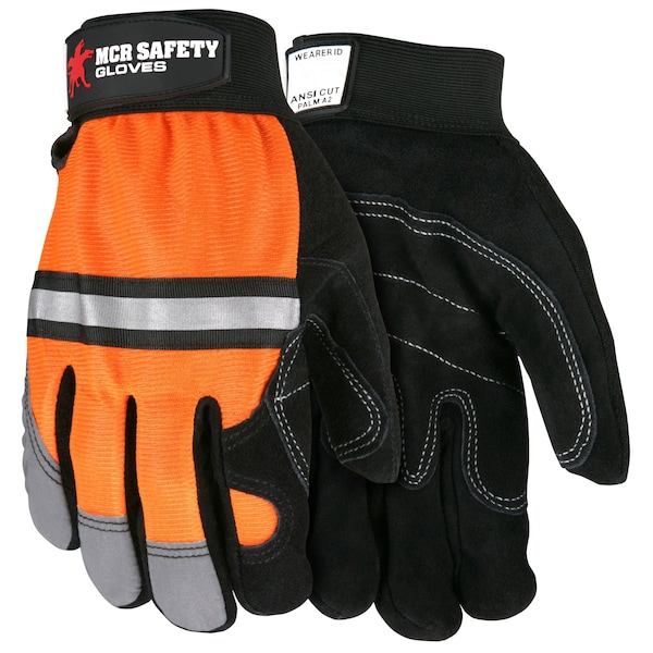 Mcr Safety Leather Gloves, Adjustable Wrist Cuff, Wing Thumb, Orange, S, 1 PR - 8ZEG3
