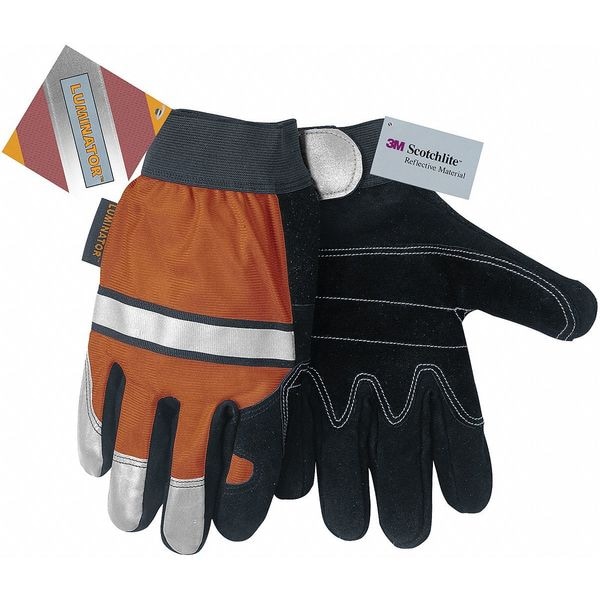 Mcr Safety Leather Gloves, Adjustable Wrist Cuff, Wing Thumb, Orange, S, 1 PR - 8ZEG3