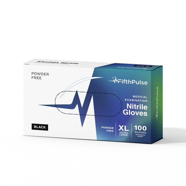Fifthpulse Disposable Gloves, Nitrile, Powder-Free, XL, 1000 PK, Black - FMN100623