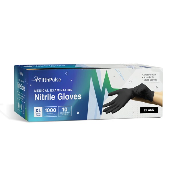 Fifthpulse Disposable Gloves, Nitrile, Powder-Free, XL, 1000 PK, Black - FMN100623