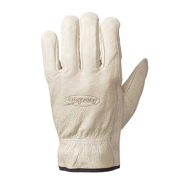 Horsepower Leather Drivers Gloves, Shirred Wrist, Keystone Thumb, Gunn Cut, Cream, S 1 PR - PWG-138400S
