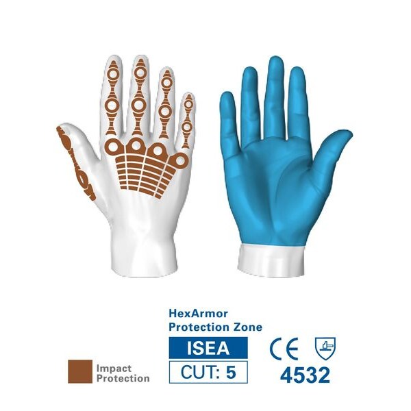 Hexarmor Chrome Series(R) Cut Resistant Impact Gloves, Synthetic Leather Palm, S, Black/Blue - 4024-S (7)