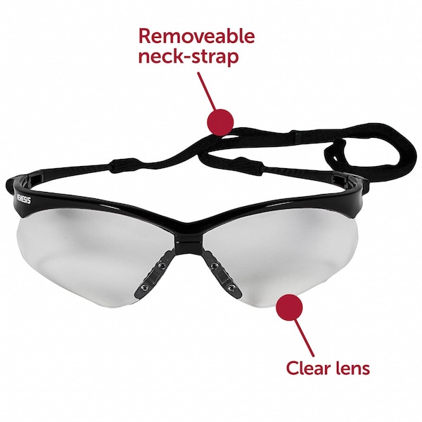 Kleenguard V30 Nemesis Safety Glasses, Scratch-Resistant, Wraparound, Black Half-Frame, Clear Lens - 25676