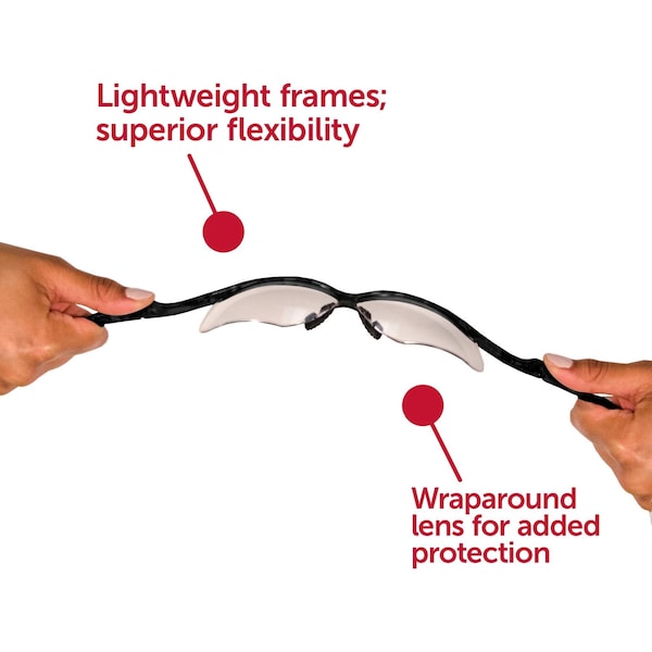Kleenguard V30 Nemesis Safety Glasses, Scratch-Resistant, Wraparound, Black Half-Frame, Clear Lens - 25676