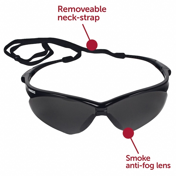 Kleenguard V30 Nemesis Safety Glasses, Anti-Fog, Scratch-Resistant, Wraparound, Black Half-Frame, Smoke Lens - 22475