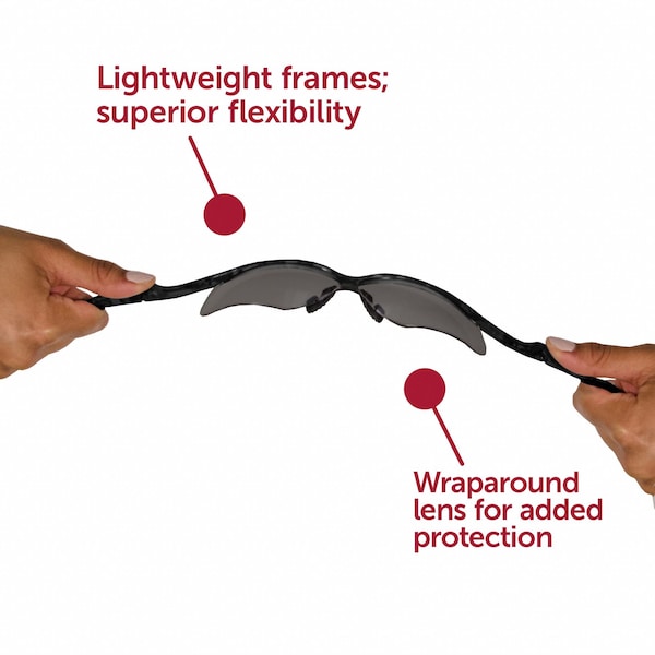 Kleenguard V30 Nemesis Safety Glasses, Anti-Fog, Scratch-Resistant, Wraparound, Black Half-Frame, Smoke Lens - 22475
