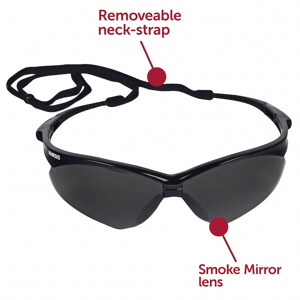 Kleenguard V30 Nemesis Safety Glasses, Mirror Coating, Scratch-Resistant, Black Half Frame, Smoke Lens - 25688