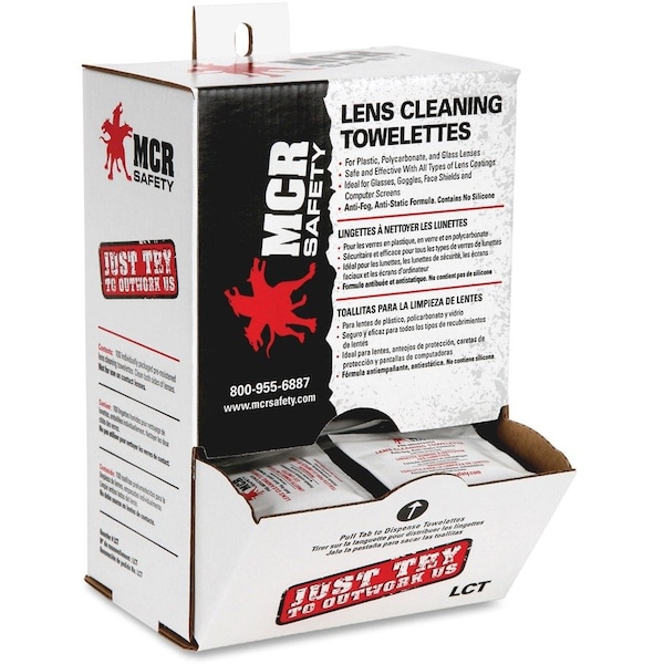 Mcr Safety Lens Cleaning Towelettes, Anti-Static/Anti-Fog Formula, Individually Wrapped, 100 Per Pack - MCSLCT