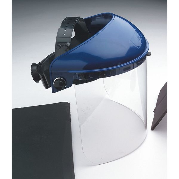 Mcr Safety Ratchet Face Shield Assembly, PETG, Uncoated, Clear Visor, Blue, 8 in Visor Height - 9TZ55