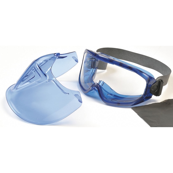 Kleenguard Goggles with Face Shield, V90, Anti-Fog Coating, Clear Lenses, Blue Frame, Blue Shield, Unisex - 18629