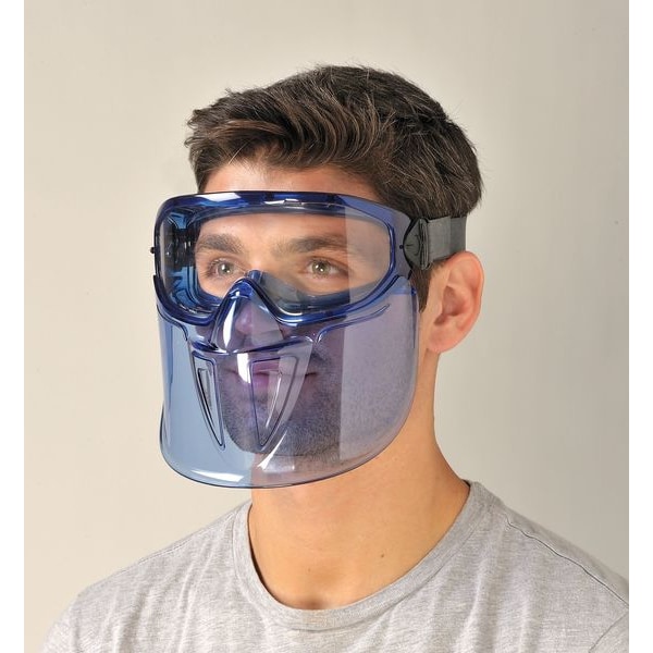 Kleenguard Goggles with Face Shield, V90, Anti-Fog Coating, Clear Lenses, Blue Frame, Blue Shield, Unisex - 18629