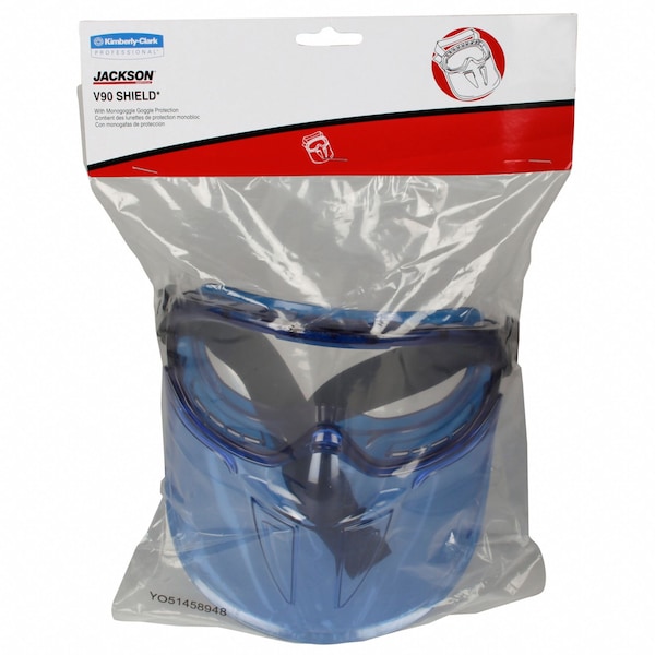 Kleenguard Goggles with Face Shield, V90, Anti-Fog Coating, Clear Lenses, Blue Frame, Blue Shield, Unisex - 18629