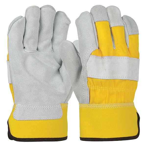 Pip Leather Gloves, Cowhide, Safety Cuff, Wing Thumb, Full Finger, Yellow, XL, 12 PK - 500Y/XL
