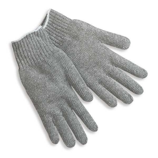 Mcr Safety Knit Gloves, Cotton Polyester Blend, None Uncoated, Gray, 1 PR - 9507LM