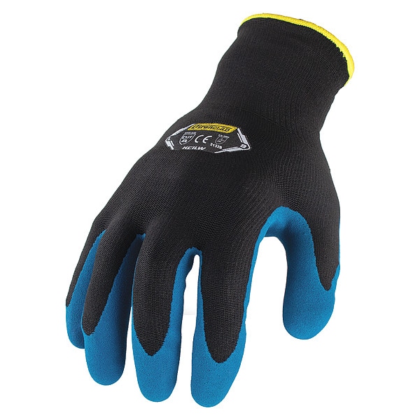 Ironclad Performance Wear Coated Gloves, Nylon/Latex Palm, Acrylic Lining, Black/Blue, L ( 9 ) - KC1LW-04-L