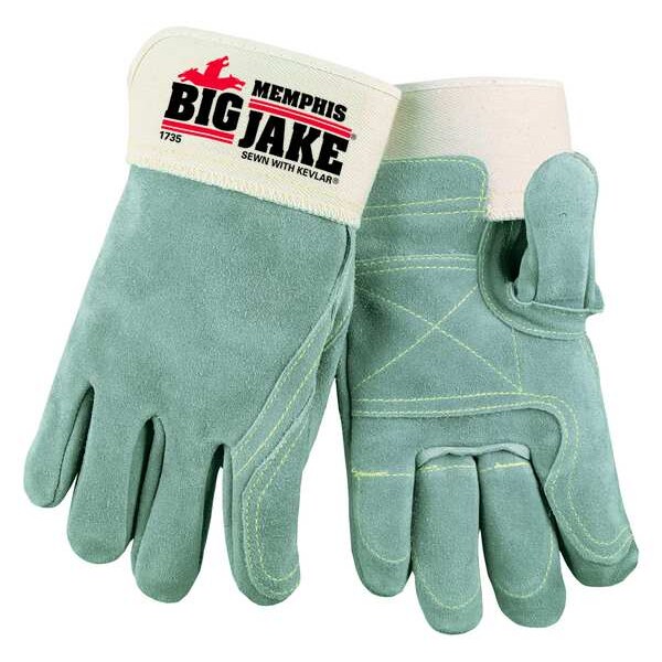 Mcr Safety Leather Gloves, Cowhide, Safety Cuff, Straight Thumb, Full Finger, Gray, L, 1 PR - 1735L