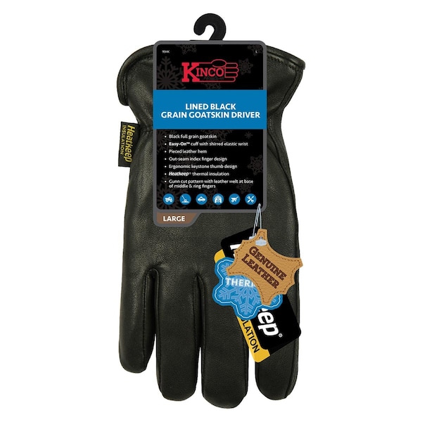 Kinco Drivers Gloves, Goatskin, Black, XL 1 PR - 93HK-XL