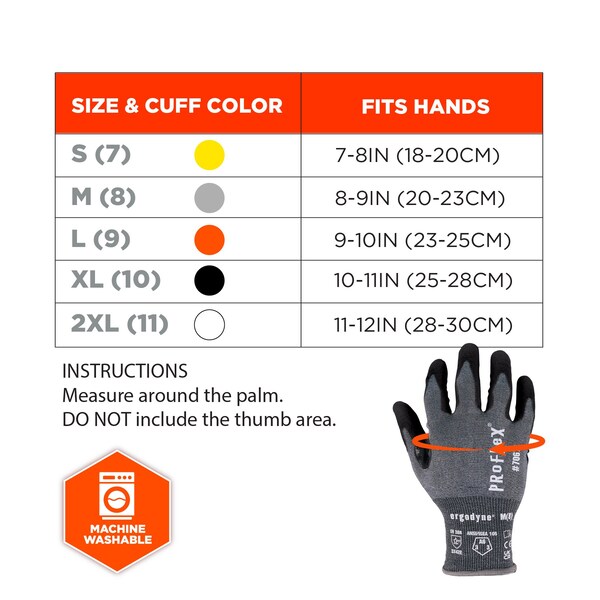 Ergodyne Cut-Resistant Coated Gloves, Cut Level A6 , PU , M 1 PR - 7061