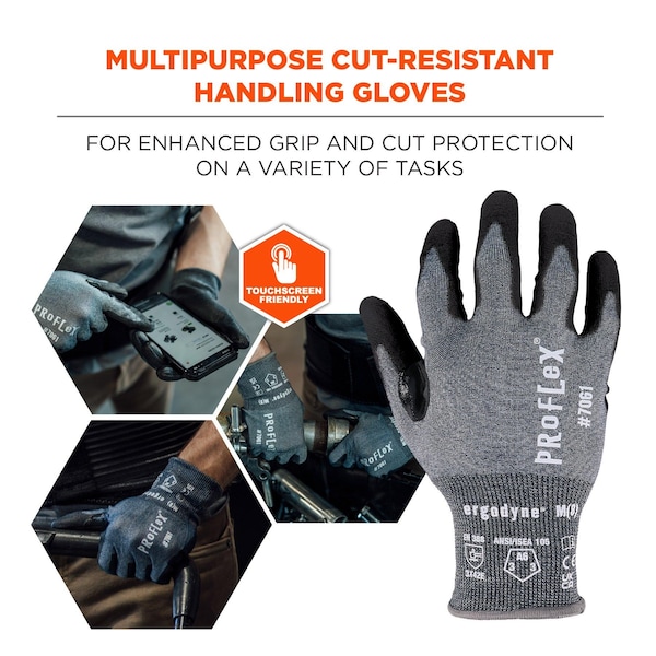 Ergodyne Cut-Resistant Coated Gloves, Cut Level A6 , PU , M 1 PR - 7061
