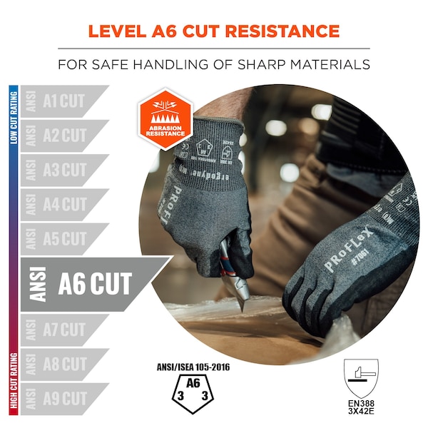 Ergodyne Cut-Resistant Coated Gloves, Cut Level A6 , PU , M 1 PR - 7061