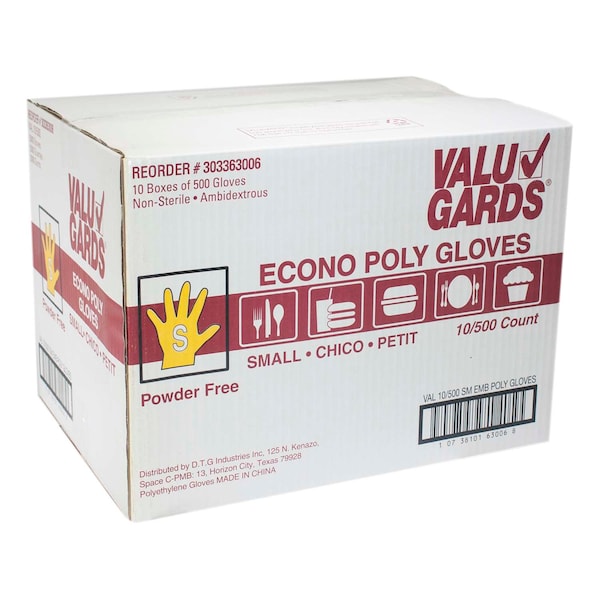 Valugards Disposable Gloves, Poly, Powder-Free, S, 5000 PK - 303363006