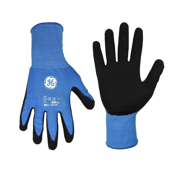 Ge Coated Gloves, Foam Nitrile, Black/Blue, XL - GG231XLC
