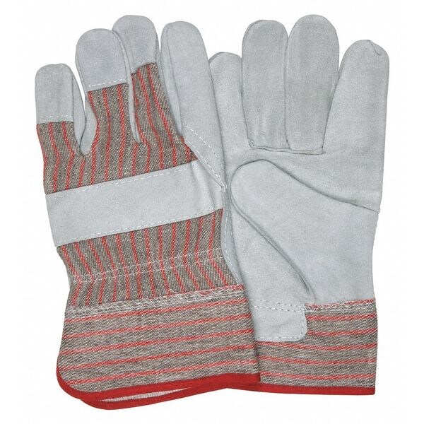 Mcr Safety Leather Palm Gloves, Starched Safety Cuff Cuff, Wing Thumb, Gray (Palm), Red/Gray Stripe (Fabric) - 1200S
