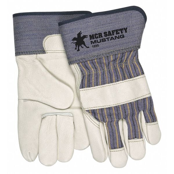 Mcr Safety Leather Palm Gloves, Rubberized Safety Cuff, Wing Thumb, White, L, 1 PR - VP1935L