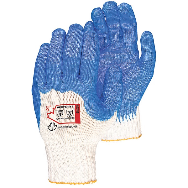 Superior Glove Knit Gloves, Cotton, Rough 4-Mar, Knit, Blue/White, 12 PK - S7NT-8