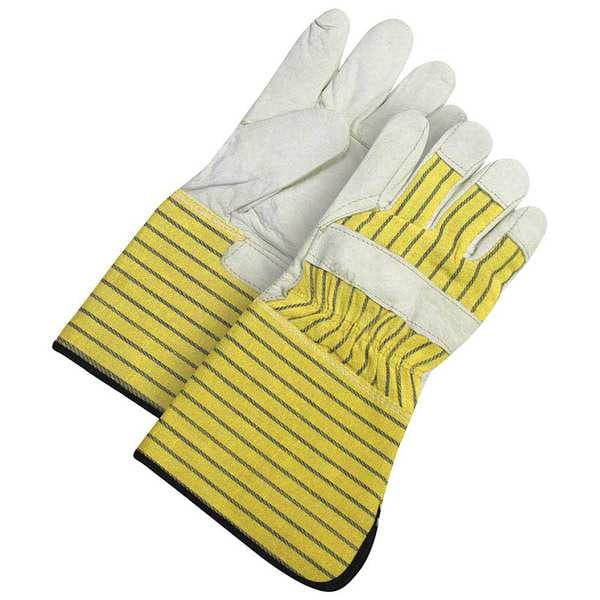 Bdg Leather Gloves, Cowhide, Safety Cuff, Wing Thumb, Full Finger, Blue/Tan/Yellow, L, 1 PR - 40-1-1511-5