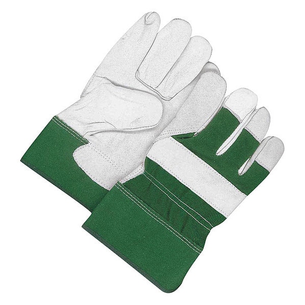 Bdg Leather Gloves, Cowhide, Safety Cuff, Wing Thumb, Full Finger, Green/Pearl, L, 1 PR - 40-1-1511BR