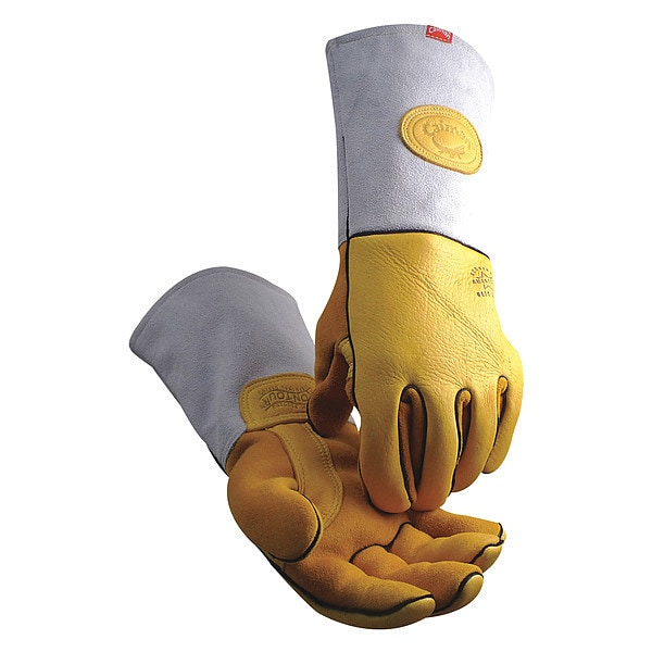 Caiman 1485 Welding Gloves, Gauntlet Cuff, Reinforced Thumb, Premium Elkskin, L, 1 PR - 1485-5