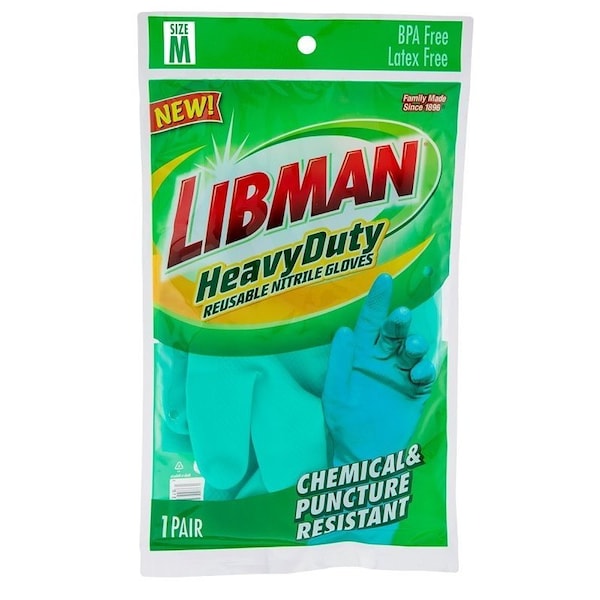 The Libman Co Libman Heavy-Duty Reusable Gloves, M, 13 in L, Nitrile, Green - 1318