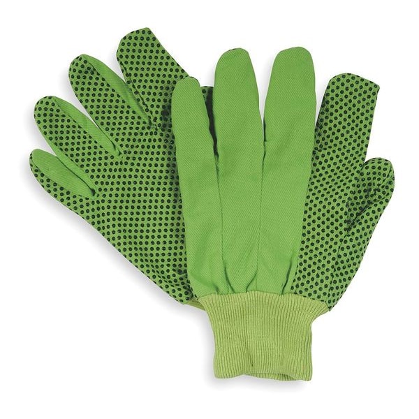Condor Knit Gloves, Cotton, Dotted Palm, High Visibility Green, 1 PR - 2RA13