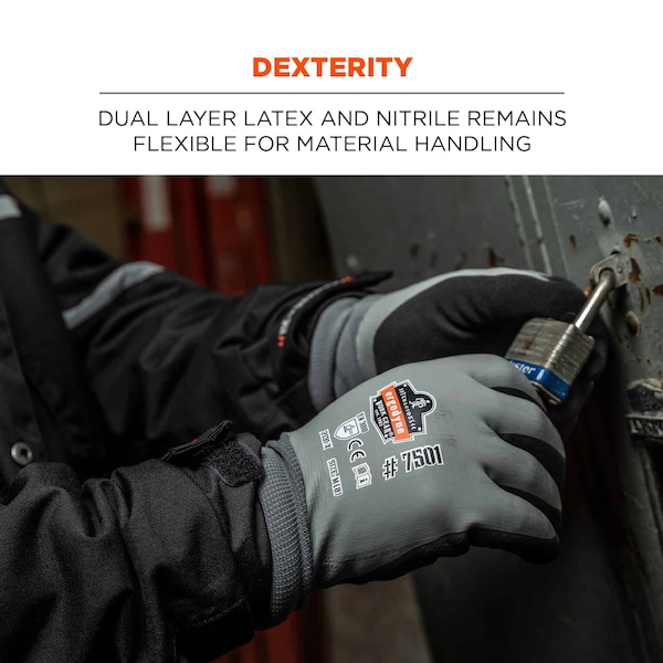 Ergodyne Gray Coated Waterproof Winter Work Gloves, XL, PK144 - 7501-CASE