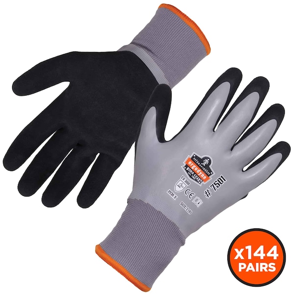 Ergodyne Gray Coated Waterproof Winter Work Gloves, XL, PK144 - 7501-CASE