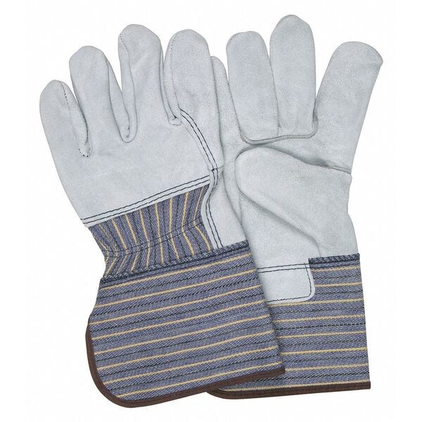 Mcr Safety Leather Gloves, Cowhide, Gauntlet Cuff, Wing Thumb, Full Finger, Gray, L, 12 PK - 1414A