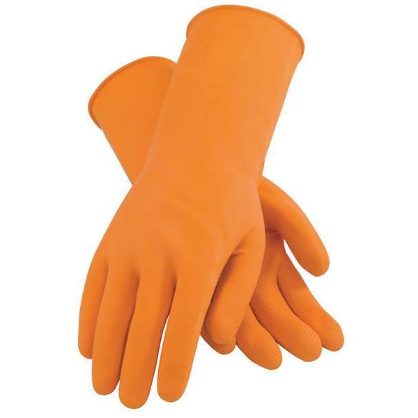 Bouton Optical Chemical Resistant Gloves, Natural Rubber Latex, 13 in L, 28 mil, Orange, M, 12 PK - 48-L302T/M