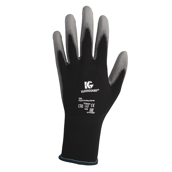 Kleenguard Coated Gloves, Polyurethane, Smooth, Palm, 3 Abrasion Level, Black, L (9) 60 PK - 38728