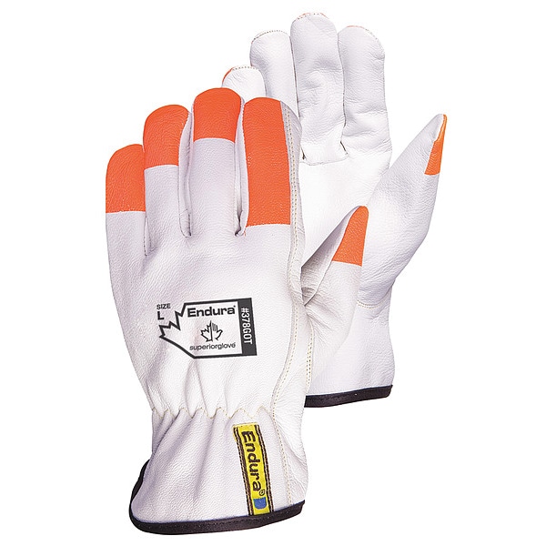 Endura Leather Drivers Gloves, Safety, Orange/White, 12 PK - 378GOT-L