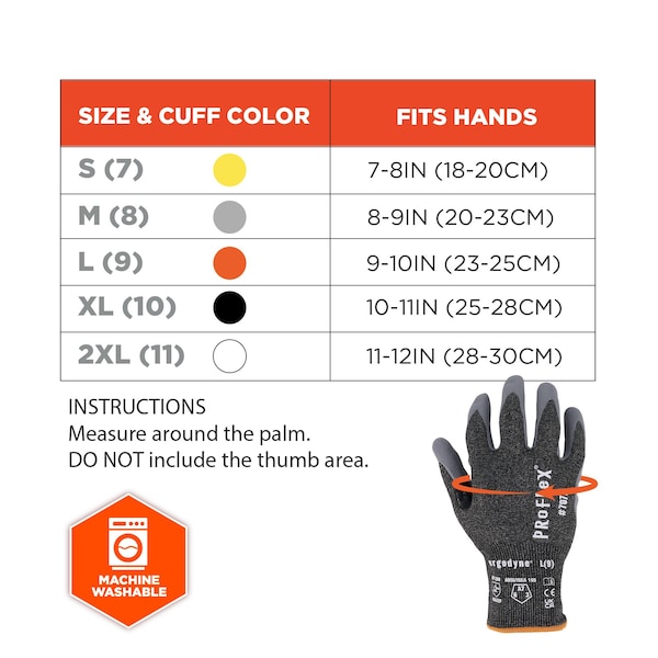 Ergodyne Nitrile Coated Cut-Resistant Gloves, Cut Level A7 , Nitrile , Sandy Nitrile , S 1 PR - 7073