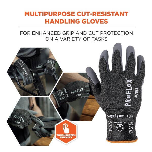 Ergodyne Nitrile Coated Cut-Resistant Gloves, Cut Level A7 , Nitrile , Sandy Nitrile , S 1 PR - 7073